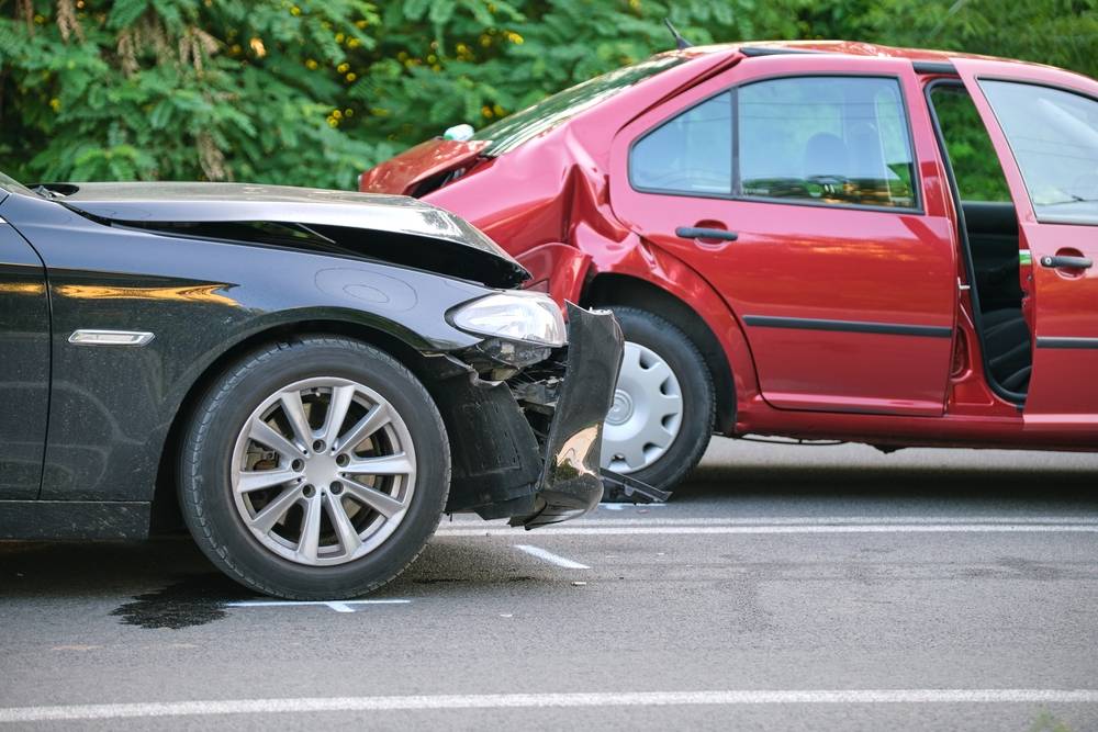 Front-end collision between two cars on a Los Angeles street