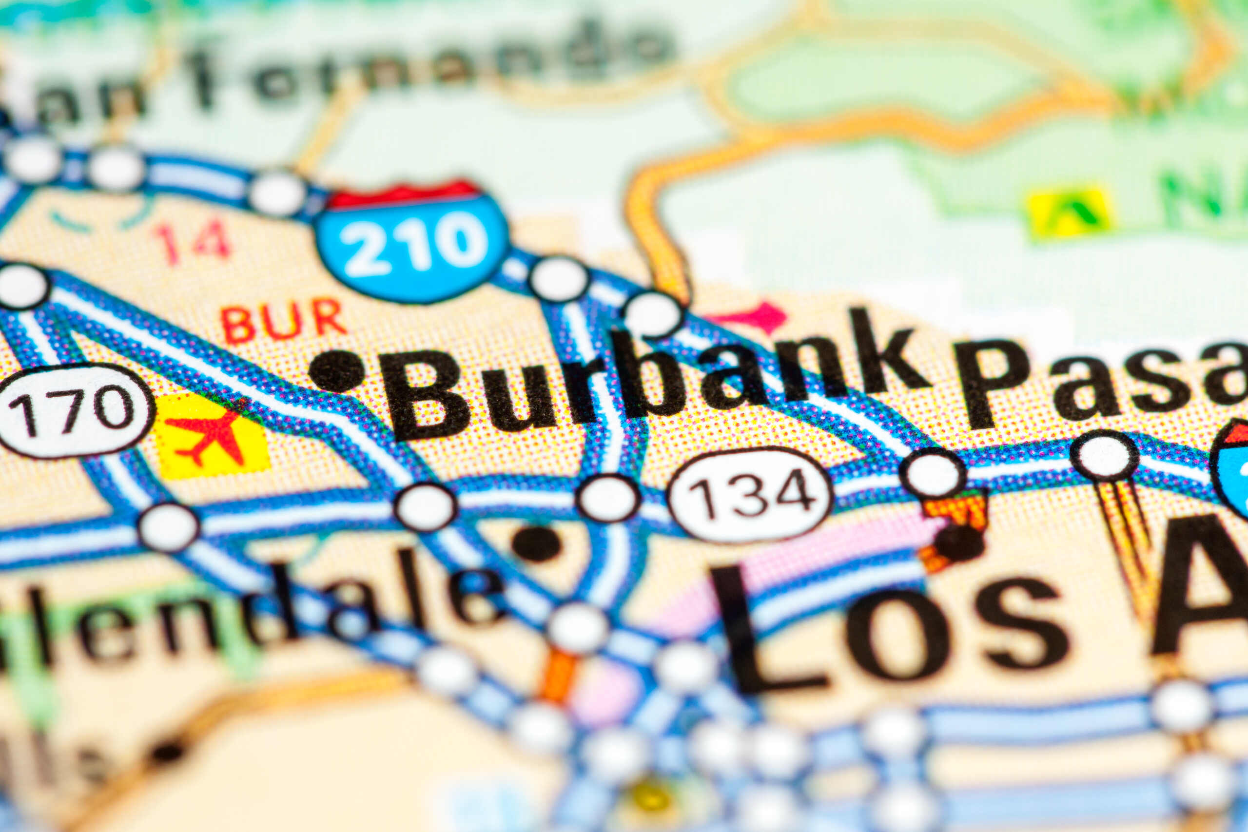 Map highlighting Burbank highway routes where crash victims seek assistance from Burbank truck accident lawyers.
